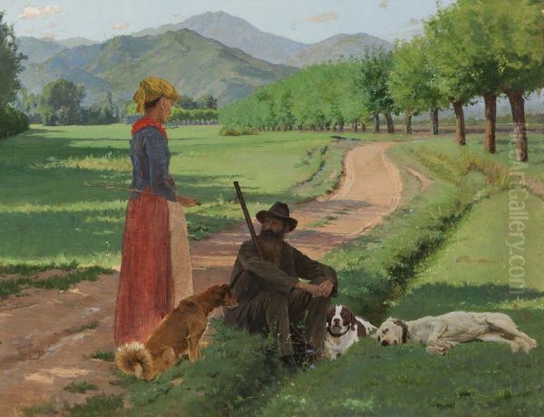 Il riposo del cacciatore Oil Painting by Giovanni Battista Quadrone