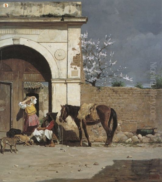 Alt in Sardegna (Una fermata, Sardegna) Oil Painting by Giovanni Battista Quadrone