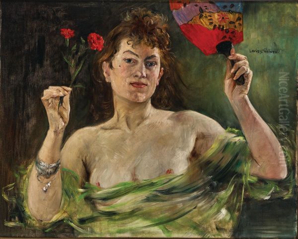 Madchen mit Facher und Nelken Oil Painting by Lovis (Franz Heinrich Louis) Corinth