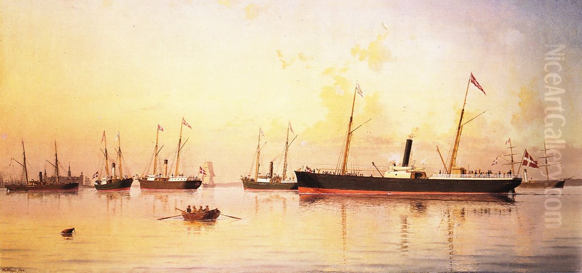 Six ships from Burmeister & Wain in 1865. Oil Painting by Carl Baagoe