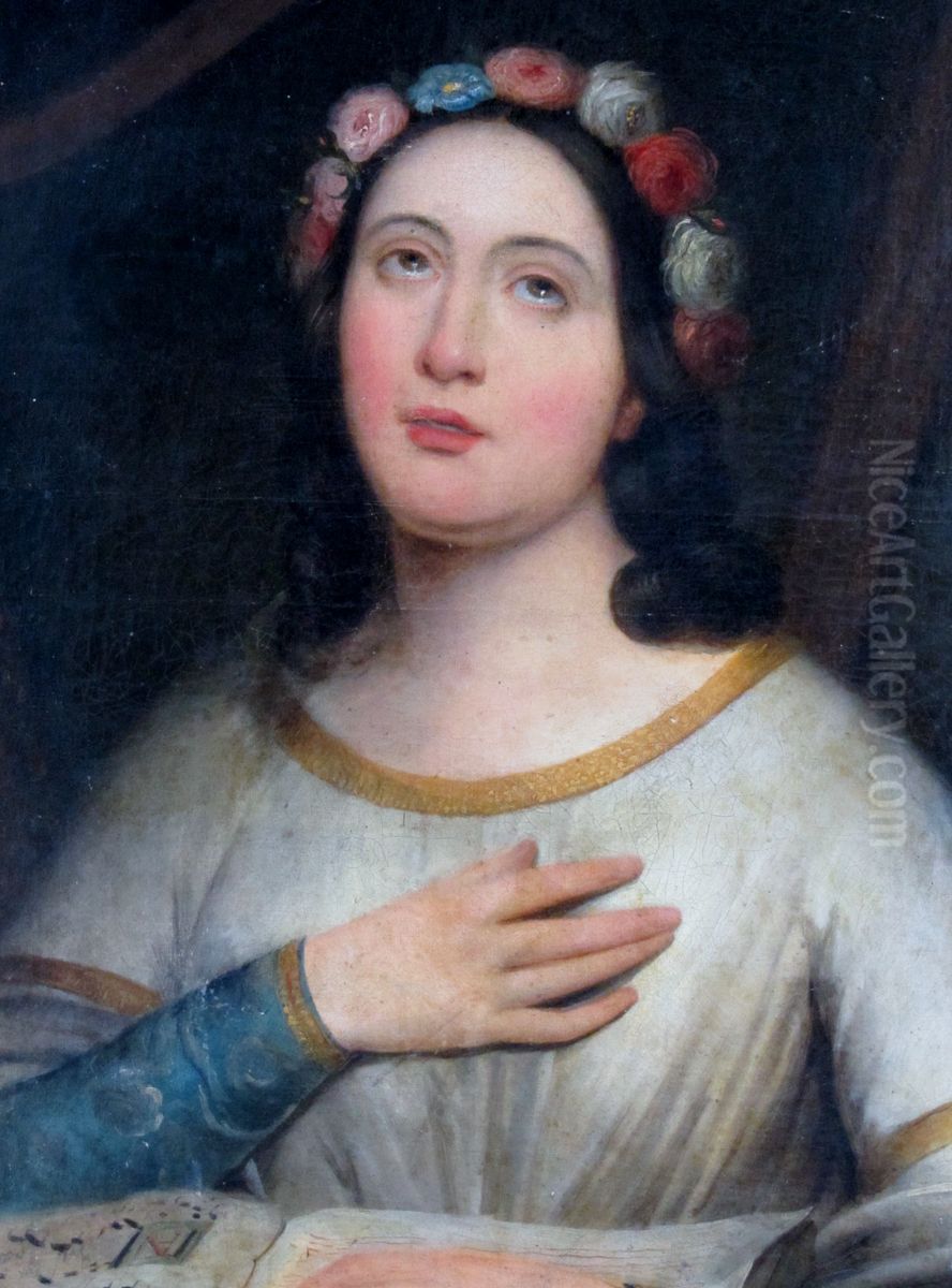 Santa Cecilia Oil Painting by Raymond Monvoisin