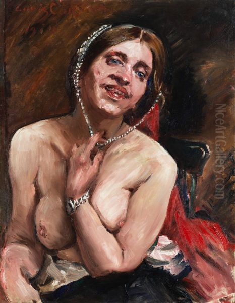 Female semi-nude in chair. (The actress Gertrud Eysoldt) Oil Painting by Lovis (Franz Heinrich Louis) Corinth