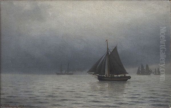 Skibe til havs i tusmorke. Oil Painting by Carl Baagoe