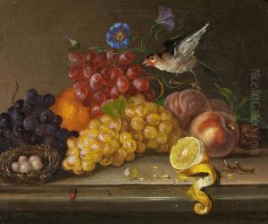 Fruchtestillleben mit Stieglitz
