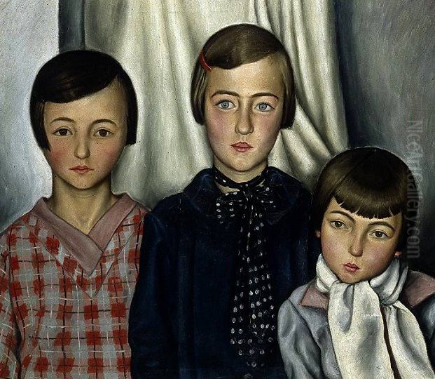 Les Trois Enfants Oil Painting by Francois Barraud