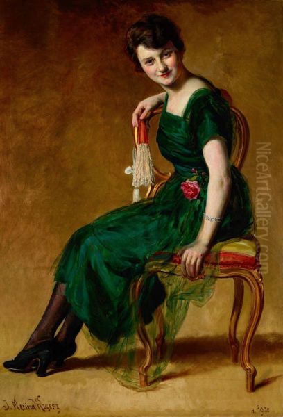 Portret kobiecy Oil Painting by Jozef Mecina-Krzesz