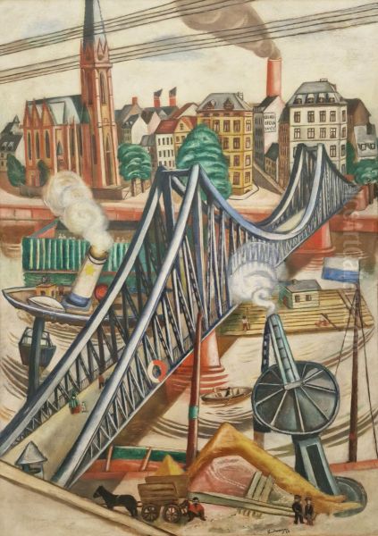 The Iron Bridge (View of Frankfurt) Oil Painting by Max Beckmann