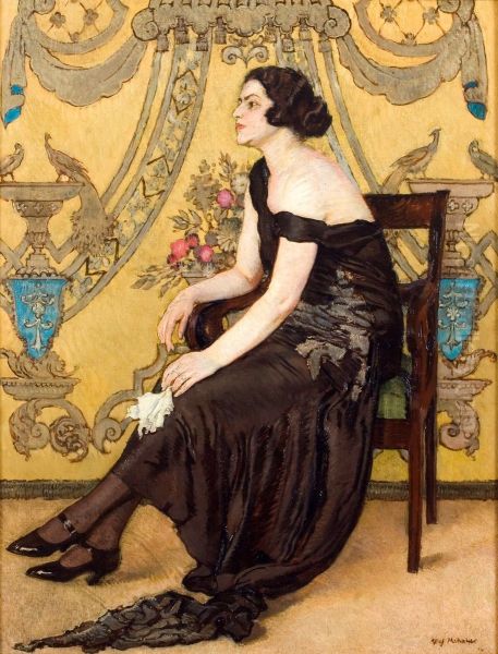 Roza Saronu (Portret Zofii Minderowej; Fantazja ornamentalna) Oil Painting by Jozef Mehoffer
