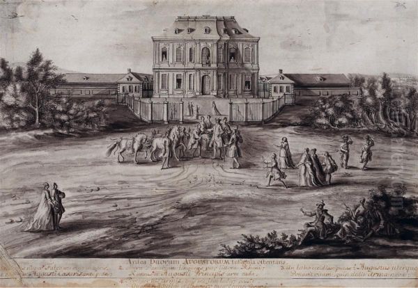 Blick auf Schloss Falkenlust von Osten Oil Painting by Renier Roidkin