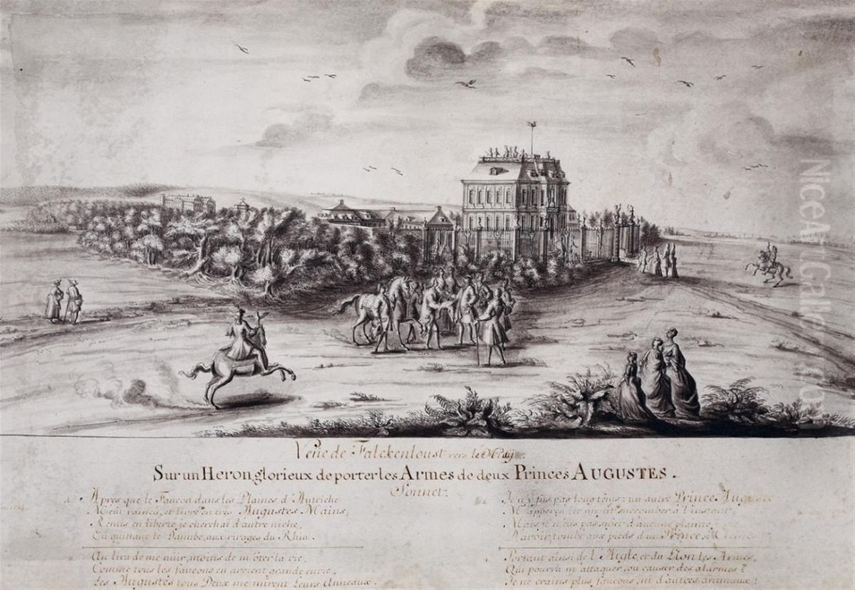 Blick auf Schloss Falkenlust von Sudosten Oil Painting by Renier Roidkin