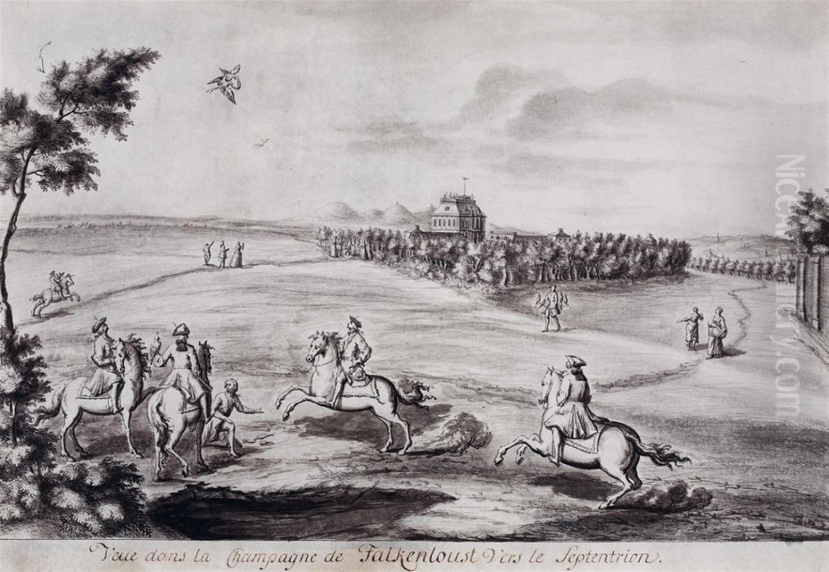 Blick auf Schloss Falkenlust von Nordwesten Oil Painting by Renier Roidkin