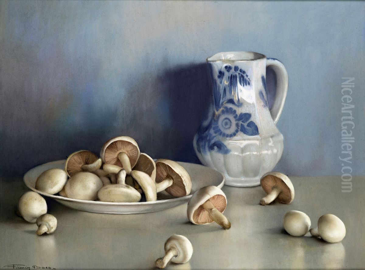 Still life with mushrooms and a pitcher Oil Painting by Firmin Baes Still life with mushrooms and a pitcher Oil Painting by Firmin Baes