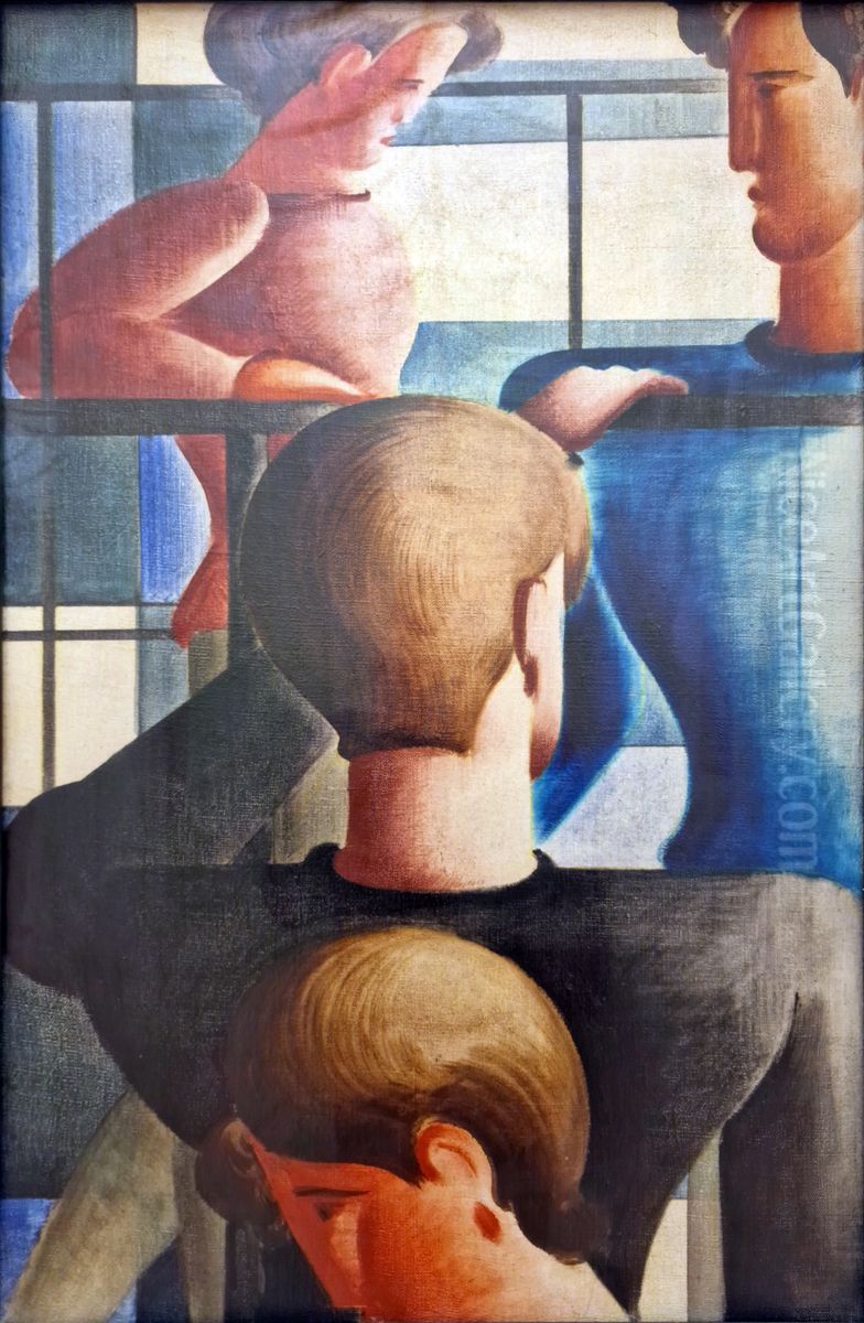 Group at the banisters I Oil Painting by Oskar Schlemmer