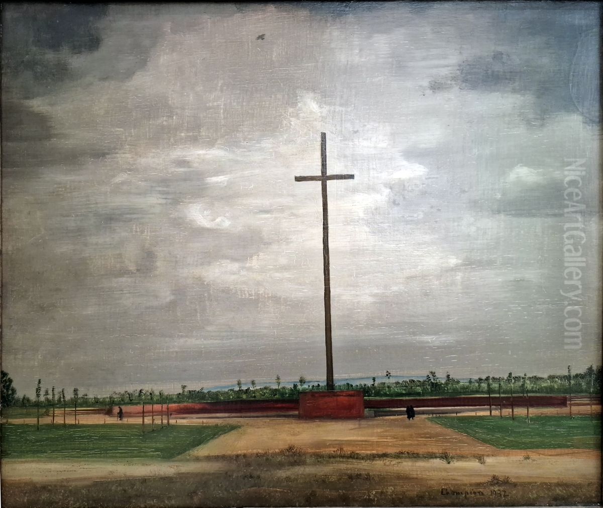 Landscape with cross Oil Painting by Theo Champion