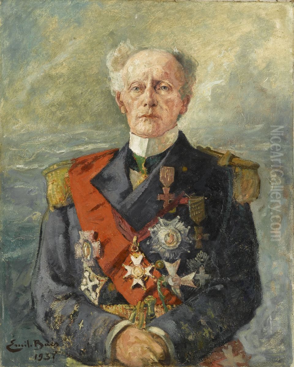 Emile-Paul-Amable Guepratte, amiral (1856-1939) Oil Painting by Emile Baes