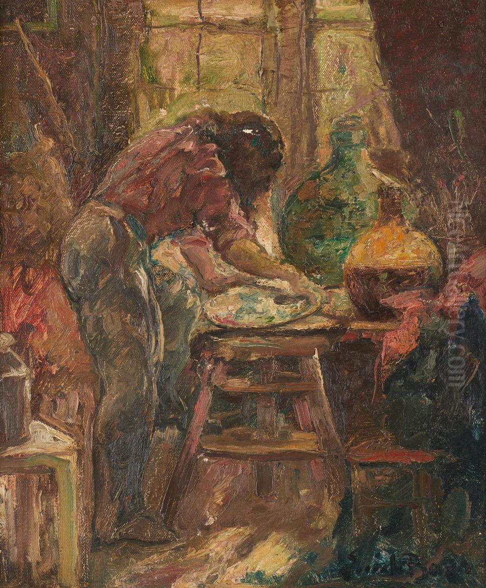 Rachel Baes in her atelier Oil Painting by Emile Baes