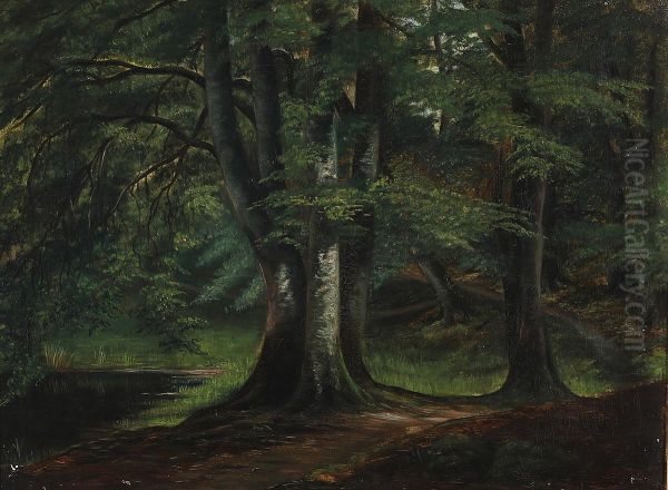 From a forest glade on a summer day. Oil Painting by Janus Andreas Bartholin La Cour