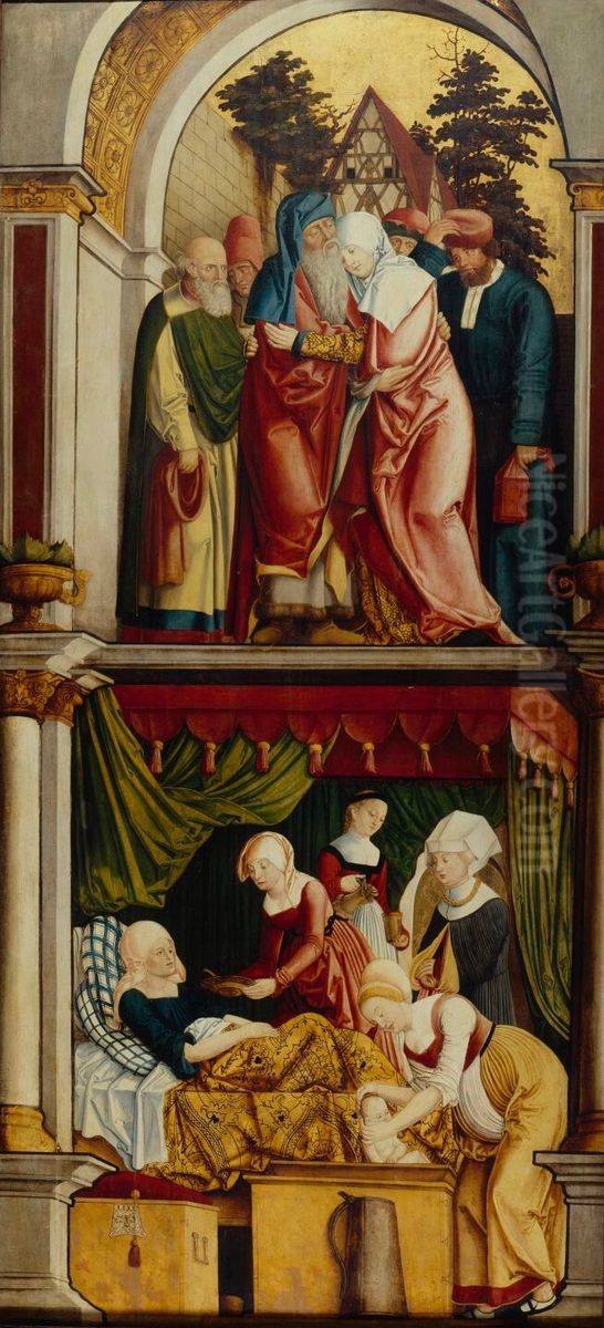 Meeting at the Golden Gate and Nativity of Mary Oil Painting by Barthel Beham