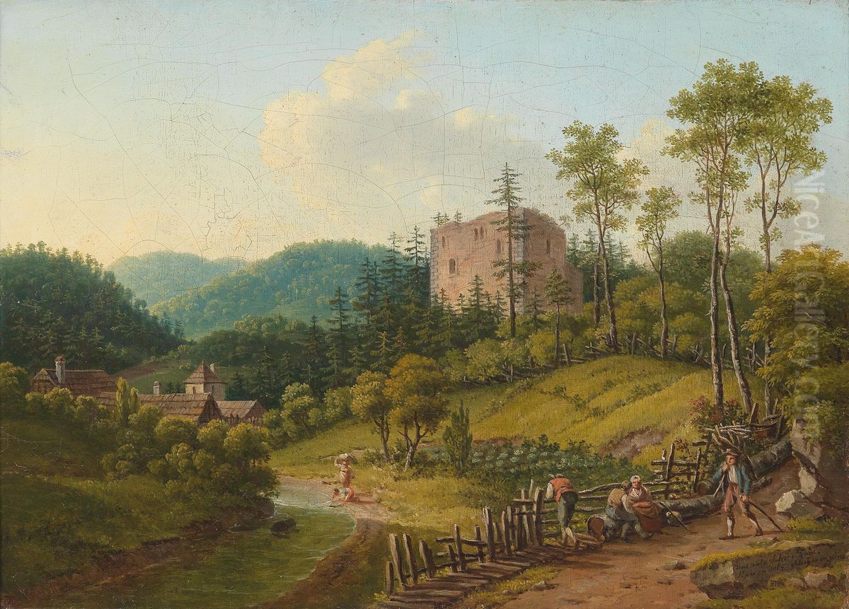 Das alte Schloss Rain Oil Painting by Franz Scheyerer