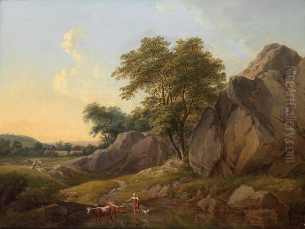 Landscape with Herdswoman Oil Painting by Franz Scheyerer
