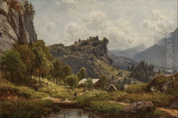 Near Oberaudorf in the Oberinntal Oil Painting by Josef Schoyerer
