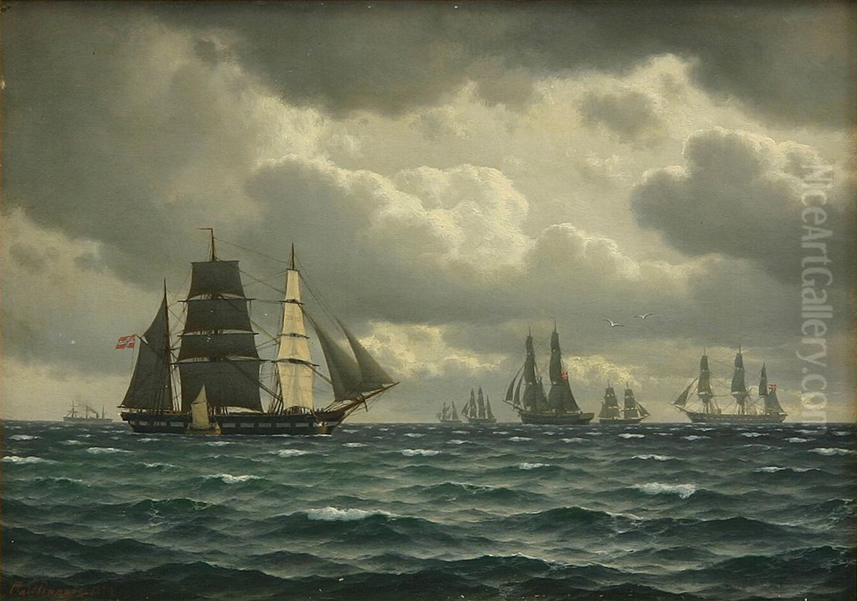 Several ships at sail. Oil Painting by Carl Baagoe