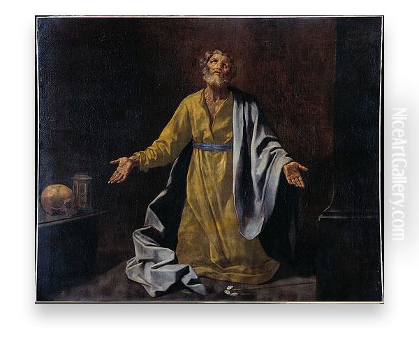 St Joseph Oil Painting by Simone Cantarini (Pesarese)