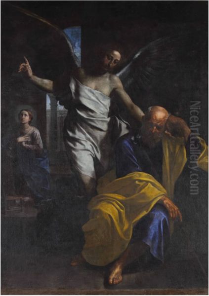 The dream of St Joseph Oil Painting by Simone Cantarini (Pesarese)