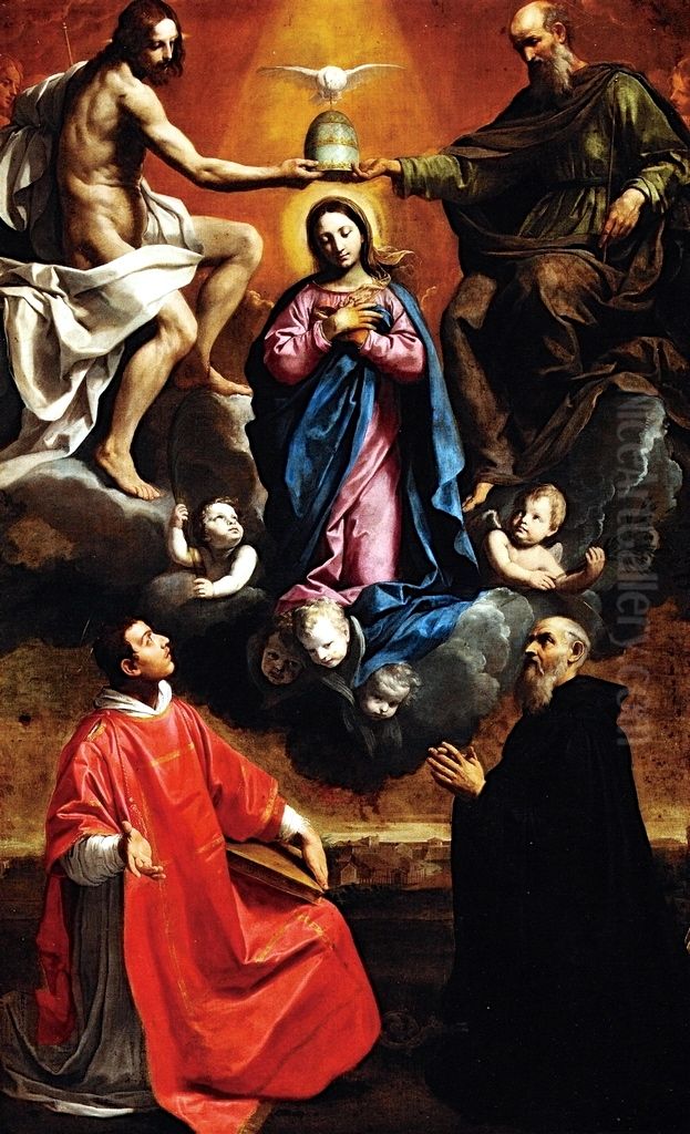 The Coronation of the Virgin with Saints Oil Painting by Simone Cantarini (Pesarese)