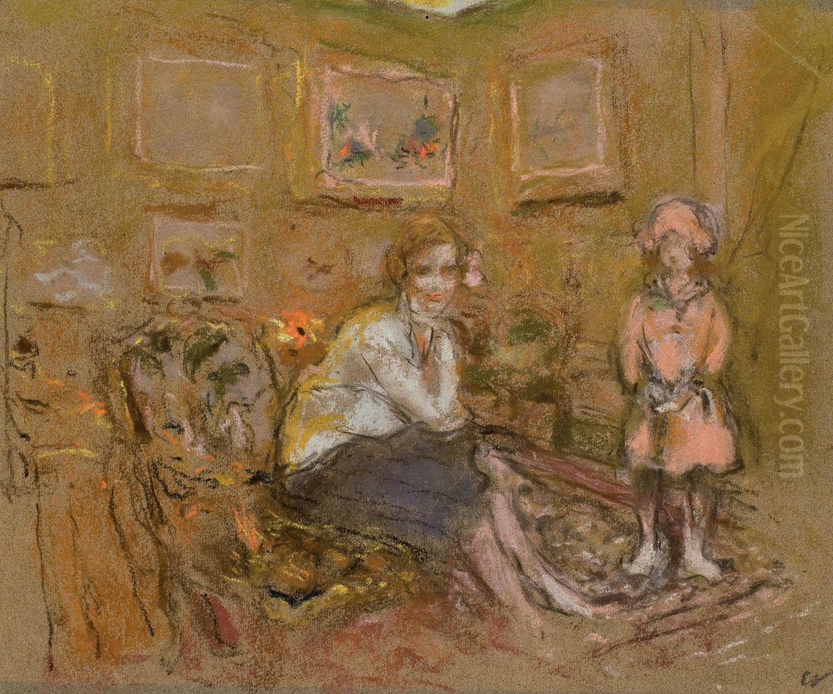 Madame Gaston Levy et sa fille Oil Painting by Jean-Edouard Vuillard
