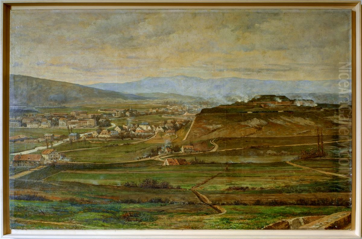 Le siege de Belfort en 1870 vu depuis la colline des Perches. Oil Painting by Etienne-Prosper Berne-Bellecour