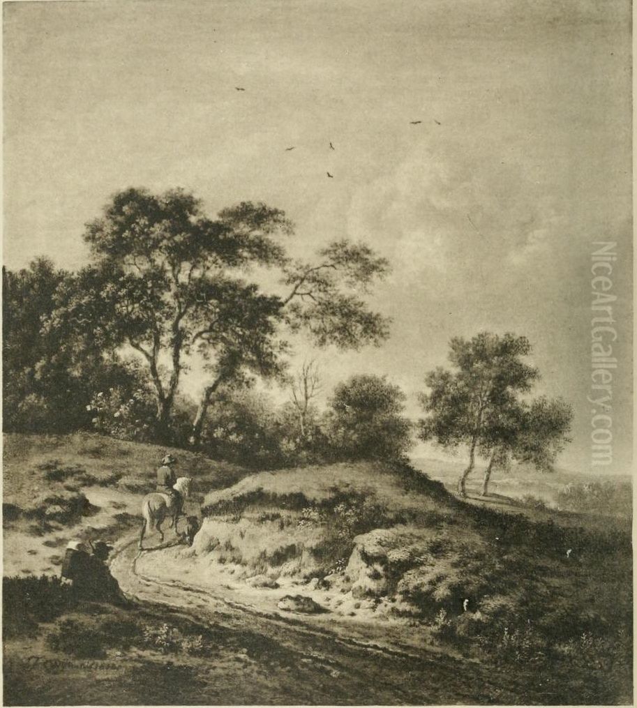 Dune landscape with a road Oil Painting by Jan Wijnants