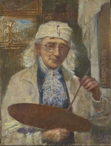Self Portrait in Electrical Light Oil Painting by Johanne Mathilde Dietrichson