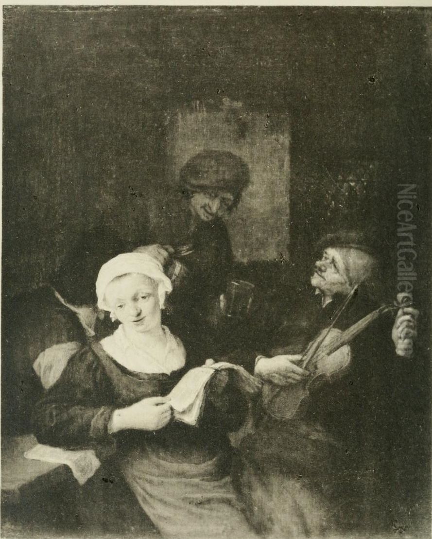 Interior with four figures Oil Painting by Adriaen van Ostade