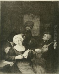 Interior with four figures