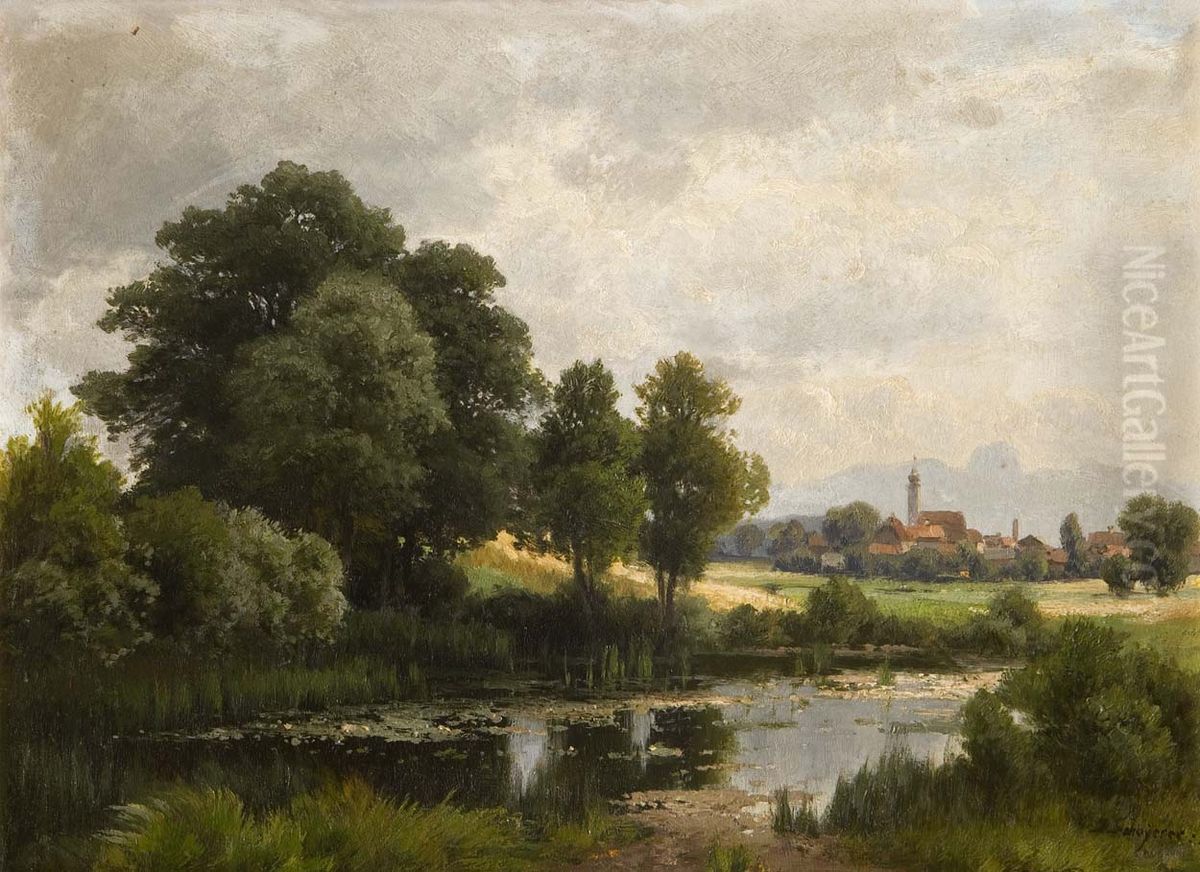 Sommermorgen bei Aibling in Oberbayern Oil Painting by Josef Schoyerer