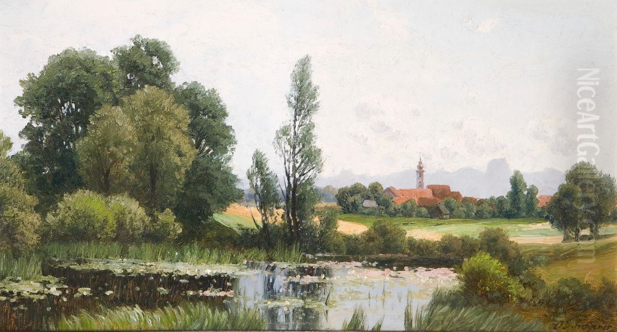 Beyharting near Bad Aibling Oil Painting by Josef Schoyerer