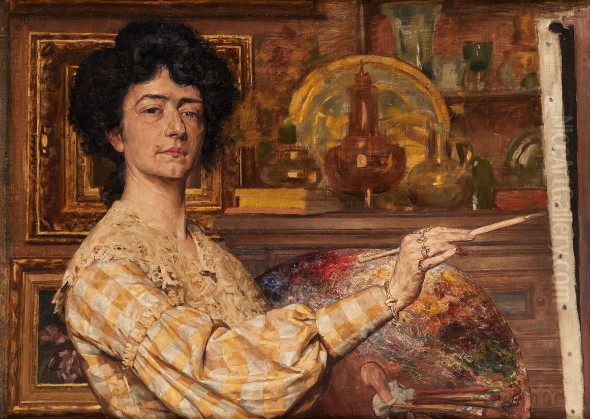 Painter at the easel Oil Painting by Auguste Leveque