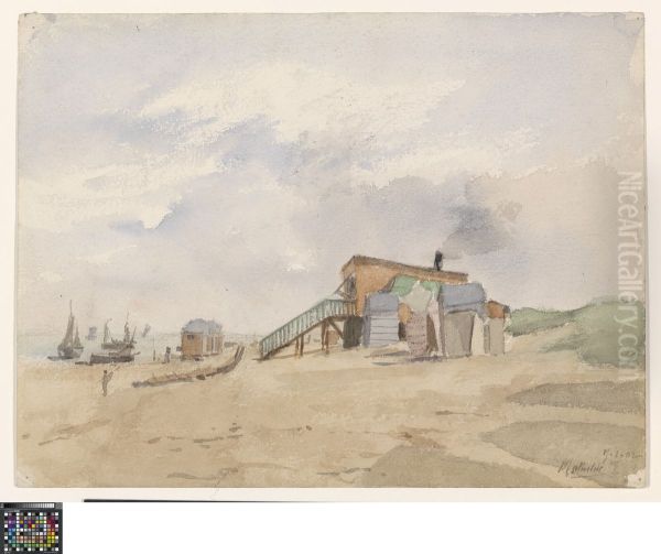 Workshop on the beach of De Panne Oil Painting by Louis Artan