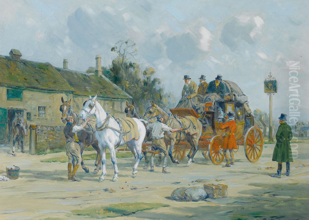At the Post House Oil Painting by unknown