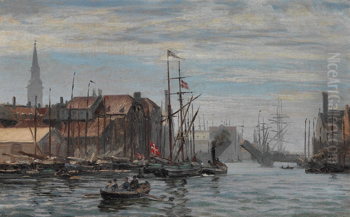 View from the harbour of Copenhagen. Study. Oil Painting by Vilhelm Arnesen