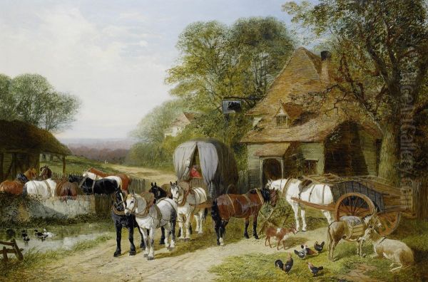 Halt outside the Bull's Head Oil Painting by unknown