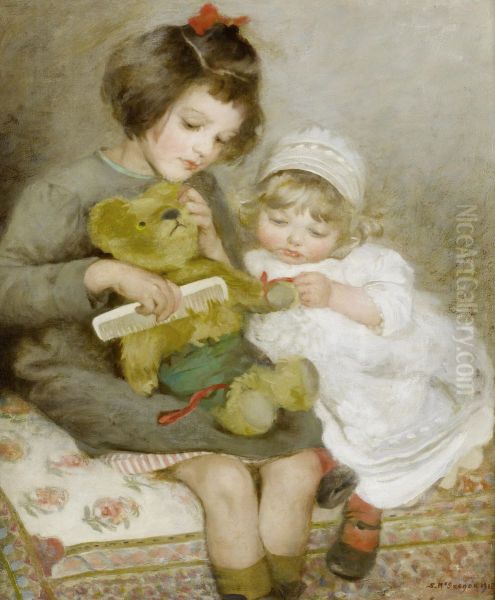 Combing Teddy Oil Painting by unknown
