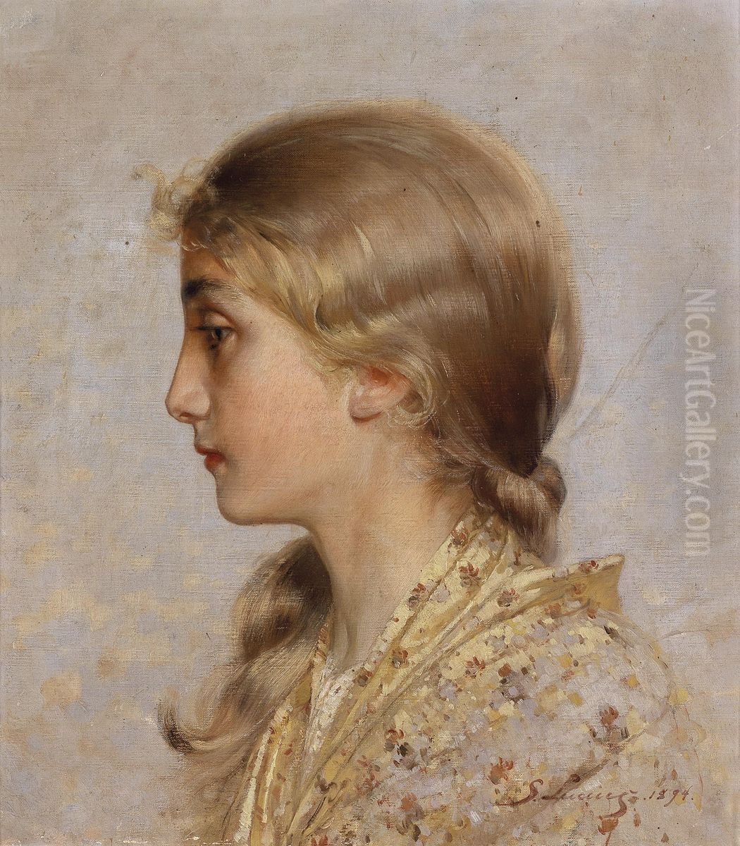 Girl in profile Oil Painting by Sebastian Lucius (Maler)
