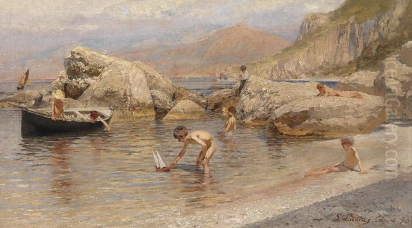 Badende Knaben auf Capri Oil Painting by Sebastian Lucius (Maler)