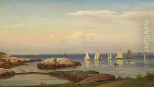 Sailboats On Gloucester Rocks At Sunset