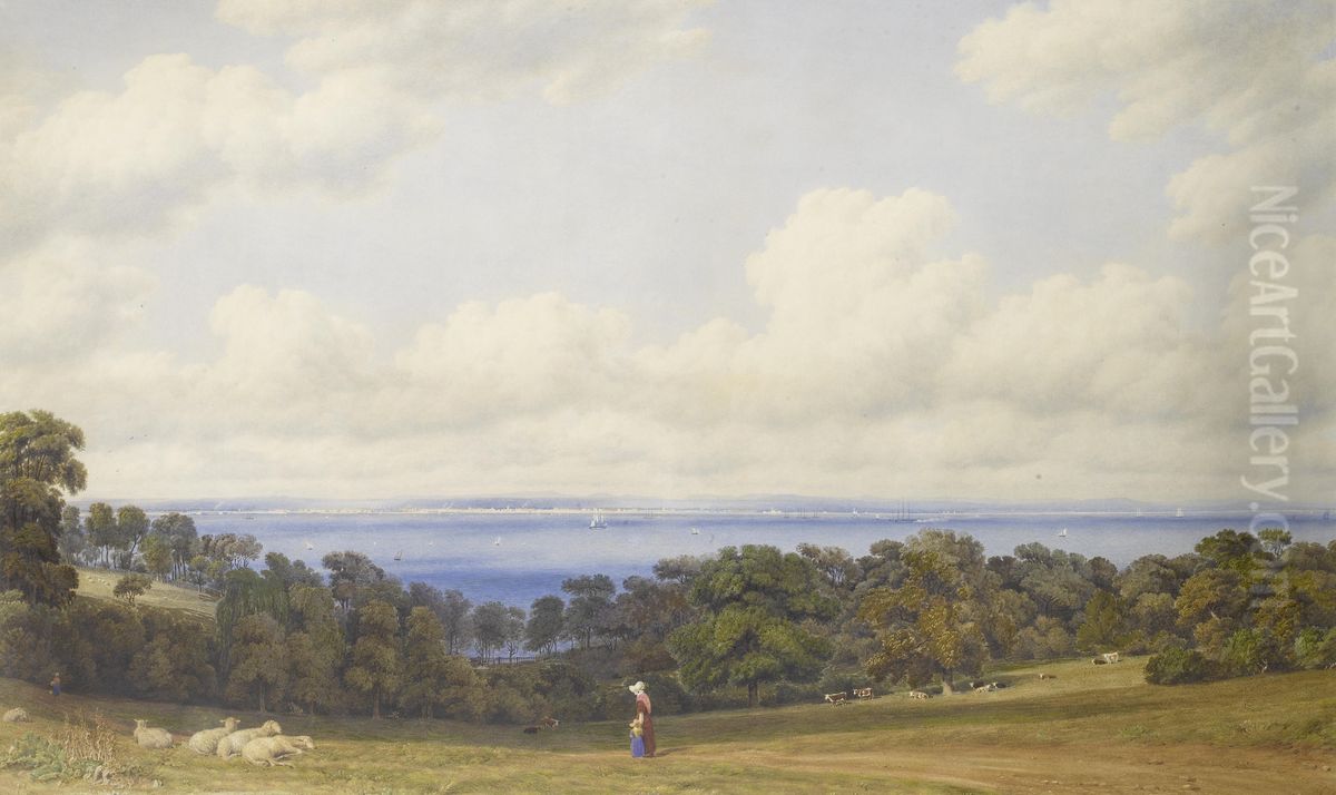 View from St John's, near Ryde Isle of Wight, looking towards Spithead and Portsmouth Oil Painting by William Turner