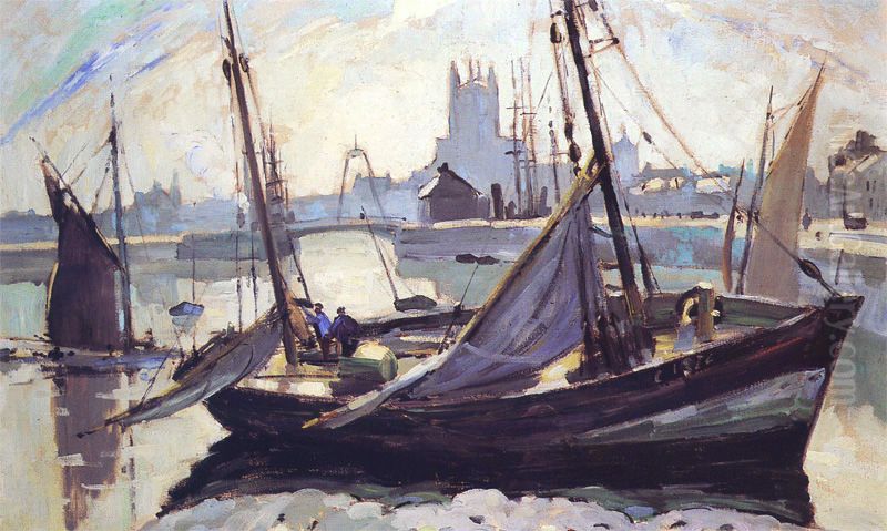 Barques, Fecamp Oil Painting by Robert Antoine Pinchon