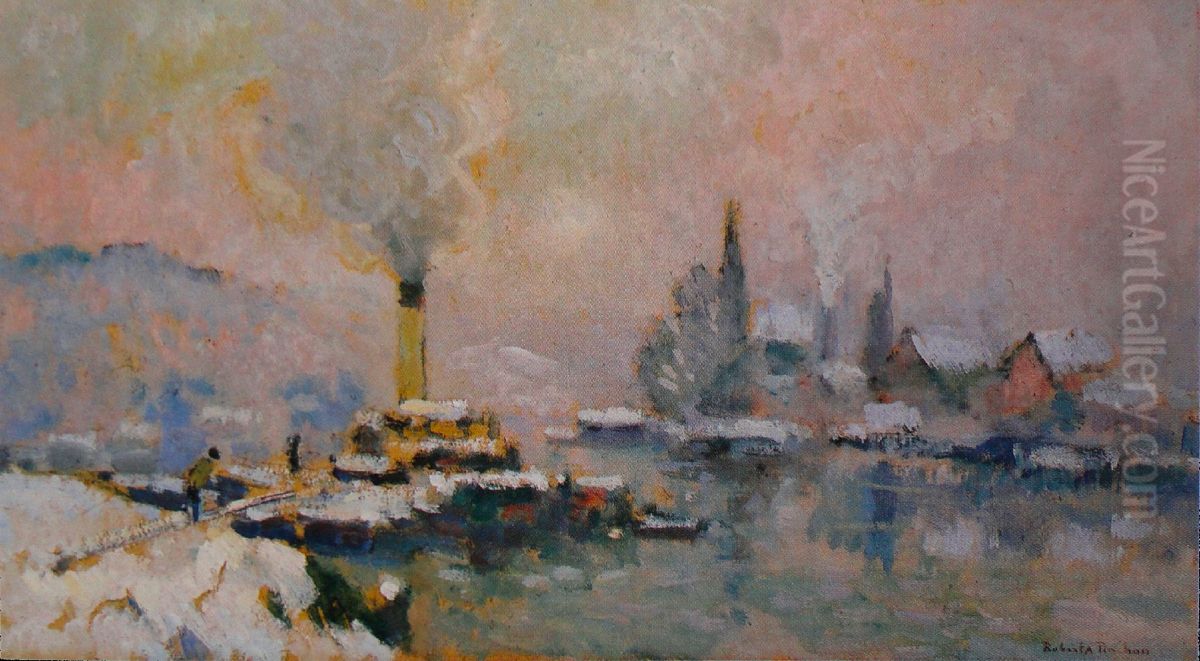 L'ile Lacroix en hiver Oil Painting by Robert Antoine Pinchon