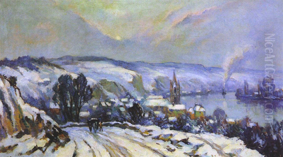 La Bouille sous la Neige Oil Painting by Robert Antoine Pinchon